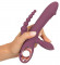 Сливовый вибратор с клиторальным отростком и анальным хвостом Slim Triple Plum - 21,4 см.