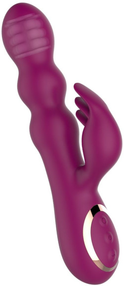 Сливовый вибратор-кролик AN Stamen с массажем бусинами - 22 см. Сливовый вибратор-кролик AN Stamen с массажем бусинами - 22 см.