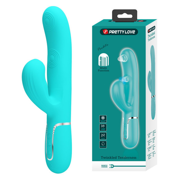 Мятный вибратор-кролик с пульсацией Perdita - 22,8 см. Мятный вибратор-кролик с пульсацией Perdita - 22,8 см.