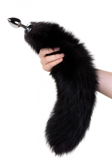 Серебристая анальная втулка с черным лисьим хвостом Серебристая анальная втулка с черным лисьим хвостом