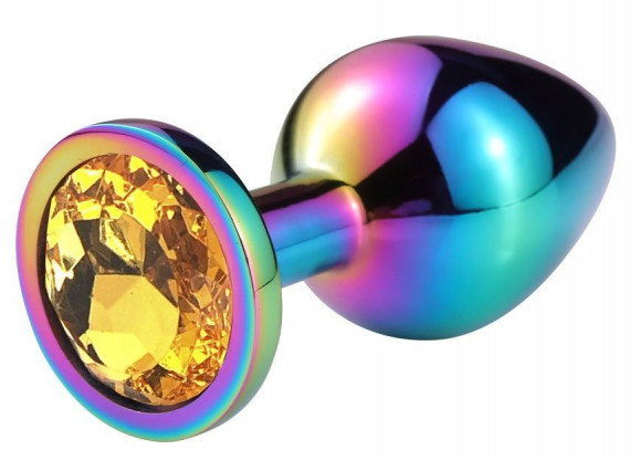 Разноцветная гладкая анальная пробка с оранжевым кристаллом - 9,5 см. Разноцветная гладкая анальная пробка с оранжевым кристаллом - 9,5 см.