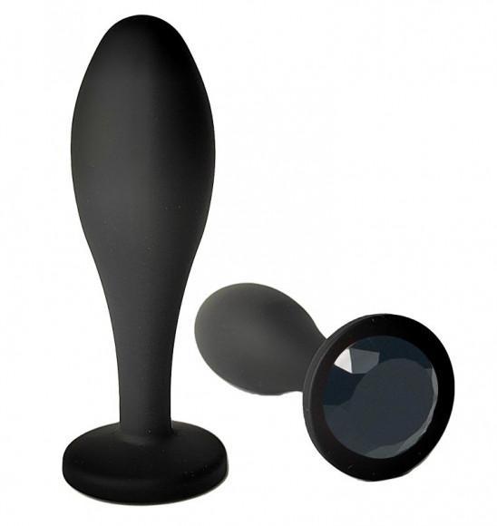 Черная анальная пробка с черным кристаллом - 11 см.