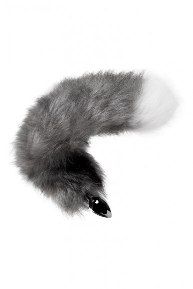 Серебристая металлическая анальная втулка с серым лисьим хвостом Серебристая металлическая анальная втулка с серым лисьим хвостом