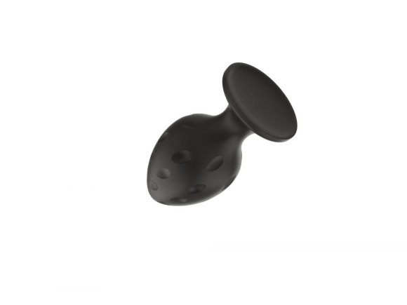 Черная малая силиконовая анальная пробка с рельефом в виде углублений