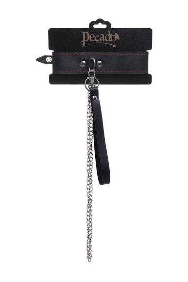 Кожаный двухслойный ошейник с красной строчкой и поводком Кожаный двухслойный ошейник с красной строчкой и поводком