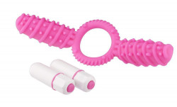 Розовое эрекционное виброкольцо с двумя лепестками Розовое эрекционное виброкольцо с двумя лепестками