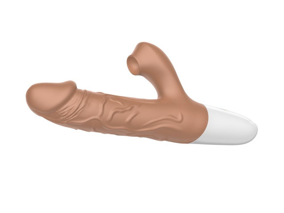 Телесный вибратор-кролик с функцией поступательных движений - 22,5 см. Телесный вибратор-кролик с функцией поступательных движений - 22,5 см.