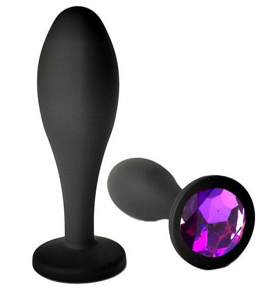 Черная анальная пробка с фиолетовым кристаллом - 7,7 см.