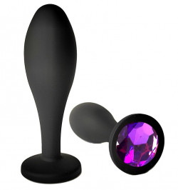 Черная анальная пробка с фиолетовым кристаллом - 9,5 см.