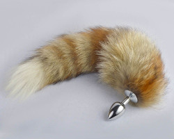 Серебристая анальная пробка с натуральным лисьим хвостом Серебристая анальная пробка с натуральным лисьим хвостом
