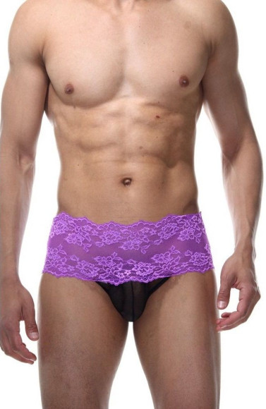 Мужские фиолетово-черные трусы с пикантной шнуровкой Мужские фиолетово-черные трусы с пикантной шнуровкой