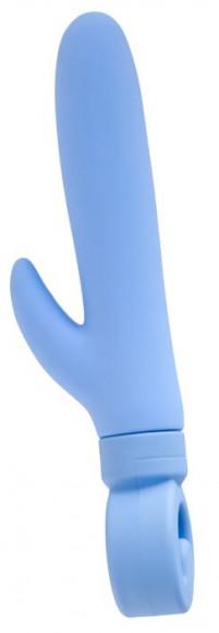 Голубой вибратор с клиторальным стимулятором - 23 см.