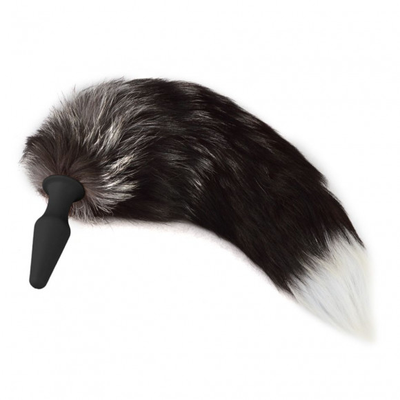 Черная силиконовая анальная пробка с хвостом чернобурой лисы - размер S Черная силиконовая анальная пробка с хвостом чернобурой лисы - размер S