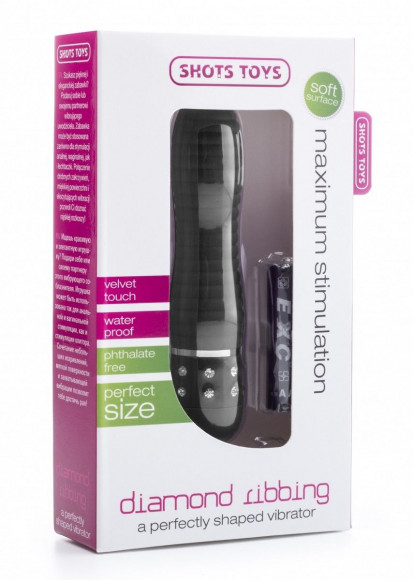 Чёрный мини-вибратор с рёбрышками и стразами Diamond Ribbing Vibe - 11,5 см.