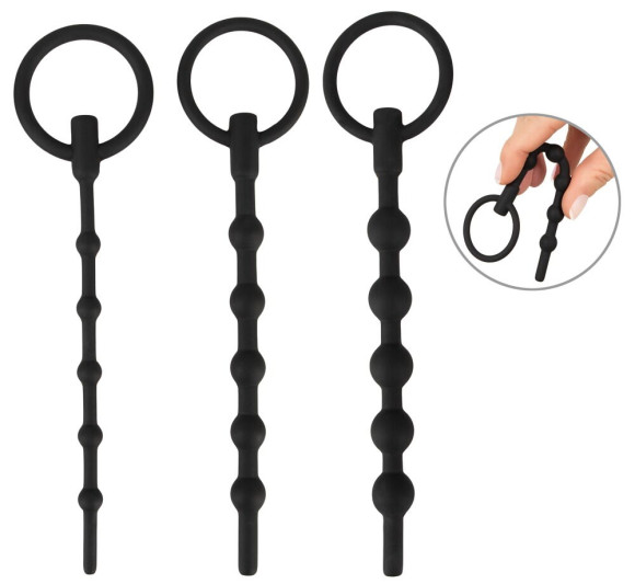 Набор из 3 черных силиконовых уретральных стимуляторов Training Set