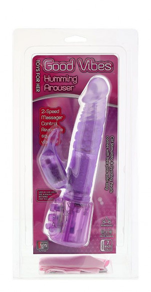 Фиолетовый вибратор с клиторальным пальчиком - 17,8 см. Фиолетовый вибратор с клиторальным пальчиком - 17,8 см.