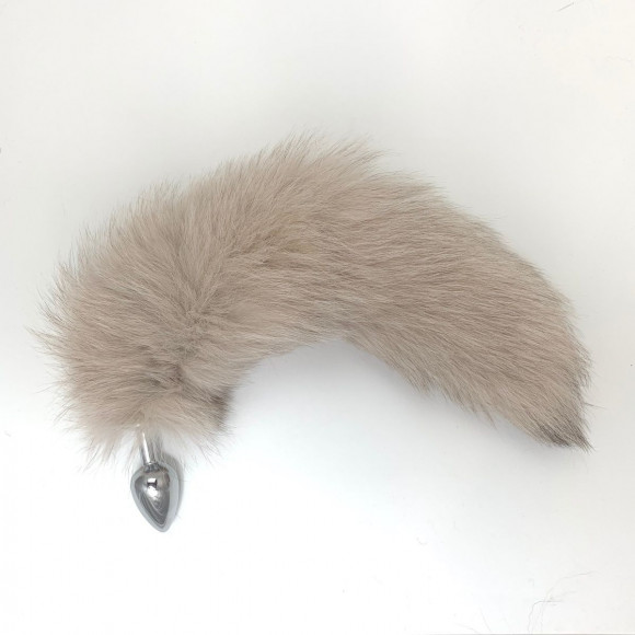 Серебристая металлическая анальная пробка с бежевым хвостом - размер S Серебристая металлическая анальная пробка с бежевым хвостом - размер S