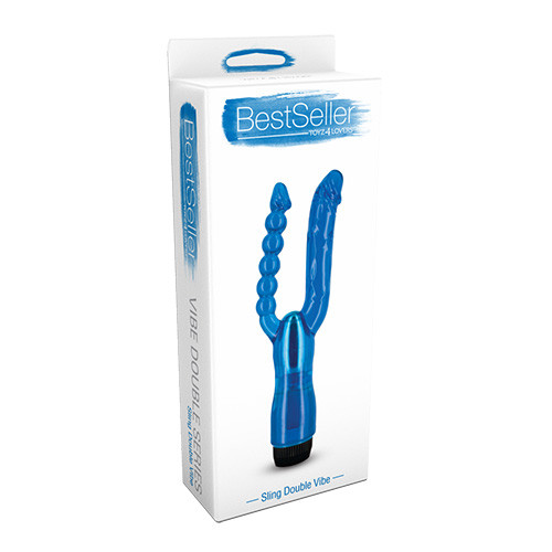 Синий анально-вагинальный вибратор SLING DOUBLE VIBE - 23 см.