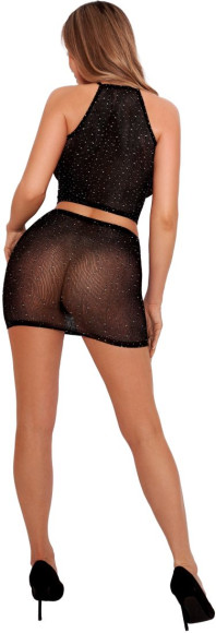 Сетчатый комплект из топа и юбки со стразами Сетчатый комплект из топа и юбки со стразами