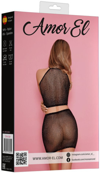 Сетчатый комплект из топа и юбки со стразами Сетчатый комплект из топа и юбки со стразами