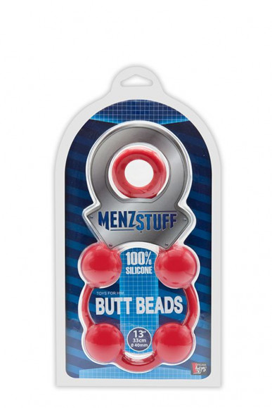 Красная силиконовая анальная цепочка MENZSTUFF BUTT BEADS - 33 см.