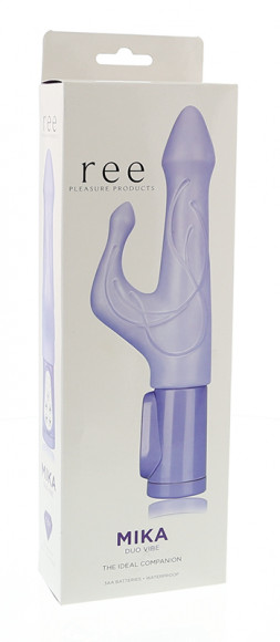 Сиреневый вибромассажёр с клиторальным отростком Mika - 17,8 см.