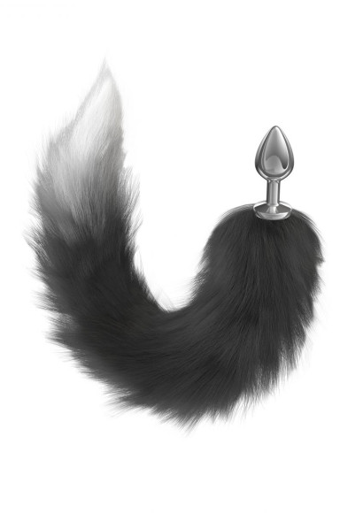 Серебристая анальная пробка с черным хвостом Galaxy Серебристая анальная пробка с черным хвостом Galaxy