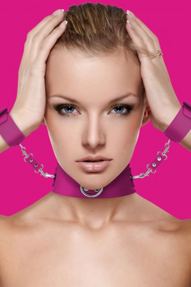 Розовый ошейник с наручниками Collar with Cuffs Розовый ошейник с наручниками Collar with Cuffs