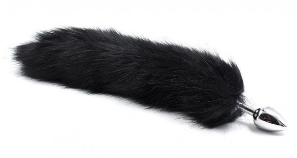 Серебристая металлическая анальная пробка с черным хвостом - размер S Серебристая металлическая анальная пробка с черным хвостом - размер S