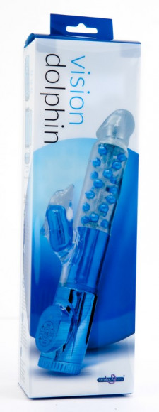 Синий вибратор с клиторальным стимулятором в виде дельфина - 17 см. Синий вибратор с клиторальным стимулятором в виде дельфина - 17 см.