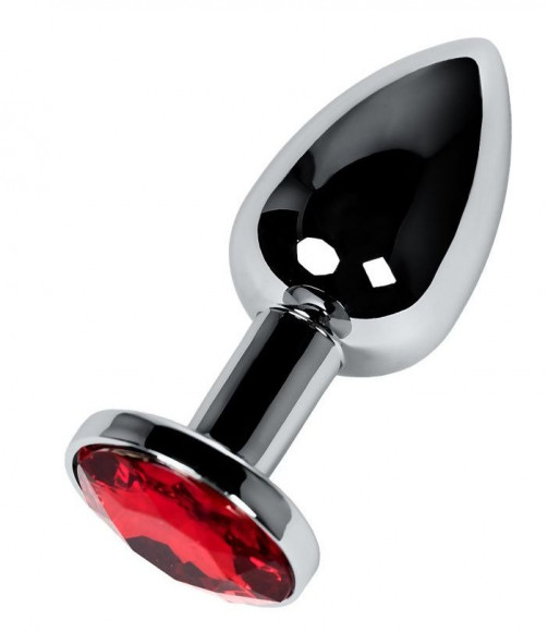 Серебристая анальная пробка из нержавеющей стали с малиновым кристаллом - 8 см.