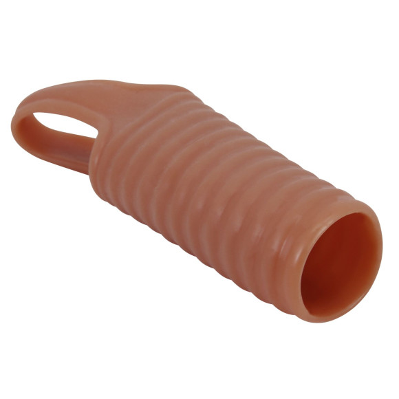 Телесная насадка на пенис с ребрышками и подхватом мошонки Телесная насадка на пенис с ребрышками и подхватом мошонки