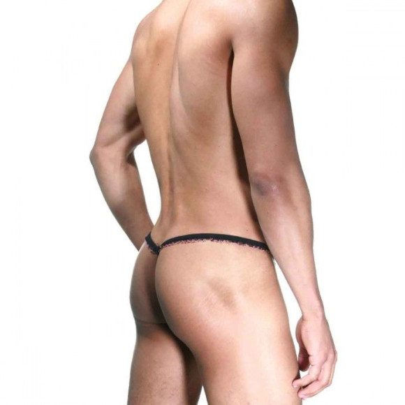 Розово-черные трусы-стринги с рюшей Розово-черные трусы-стринги с рюшей