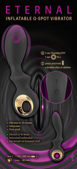 Черный вибратор для точки G с функцией расширения - 18,1 см. Черный вибратор для точки G с функцией расширения - 18,1 см.