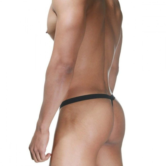 Черно-голубые трусы-стринги с серебристыми кольцами Черно-голубые трусы-стринги с серебристыми кольцами