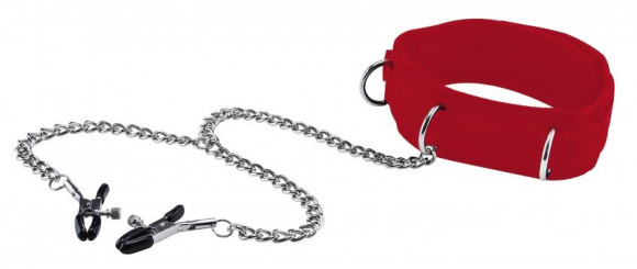 Красный воротник с зажимами для сосков Velcro Collar Красный воротник с зажимами для сосков Velcro Collar