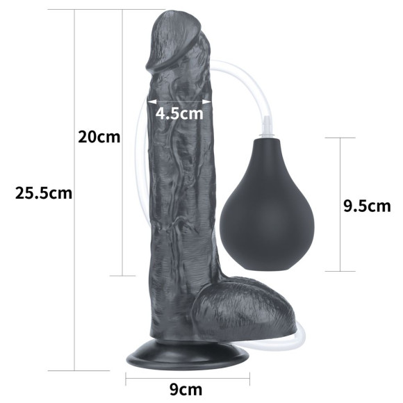 Черный фаллоимитатор-гигант с грушей 10 Squirt Extreme Dildo - 25,5 см. Черный фаллоимитатор-гигант с грушей 10 Squirt Extreme Dildo - 25,5 см.
