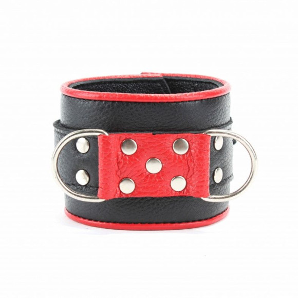 Широкие черные наручники с красным декором Широкие черные наручники с красным декором