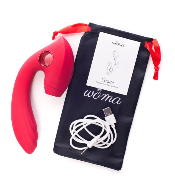 Красный вибратор с вакуум-волновым стимулятором клитора Grace Красный вибратор с вакуум-волновым стимулятором клитора Grace