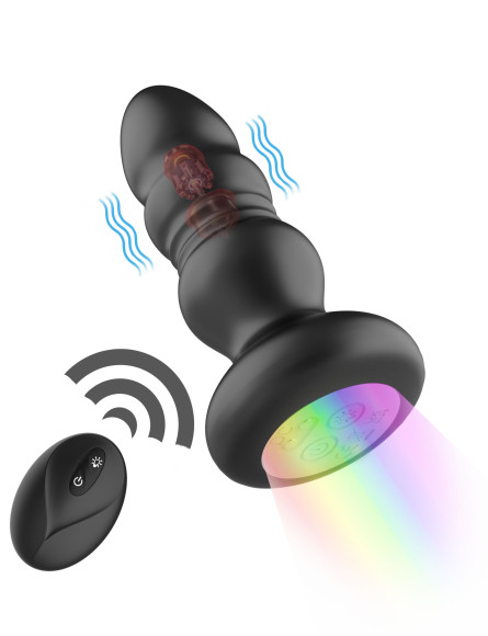 Черная анальная вибропробка с фрикционным механизмом и LED-подсветкой - 12,5 см. Черная анальная вибропробка с фрикционным механизмом и LED-подсветкой - 12,5 см.