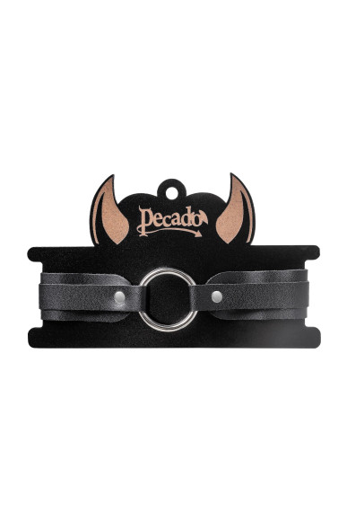 Черный кожаный чокер-ошейник со скруглёнными углами