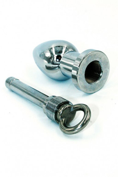 Серебристая полая анальная втулка с вставным поршнем 