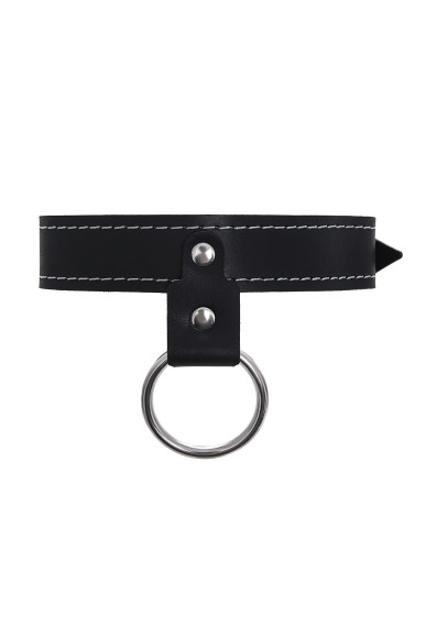 Черный узкий однослойный ошейник с серебристым поводком-цепочкой Черный узкий однослойный ошейник с серебристым поводком-цепочкой