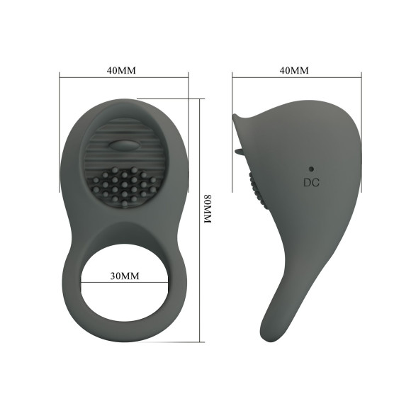 Серое эрекционное виброкольцо со стимуляцией клитора Серое эрекционное виброкольцо со стимуляцией клитора