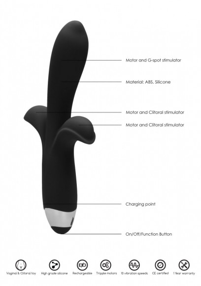 Черный вибратор-банан Sinclaire с 10 режимами вибрации - 21,5 см.