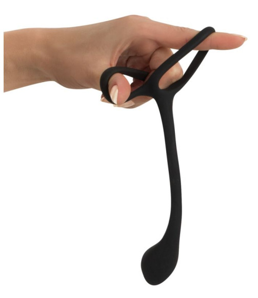 Эрекционное кольцо с утяжкой на мошонку и анальным плаг Black Velvets Эрекционное кольцо с утяжкой на мошонку и анальным плаг Black Velvets