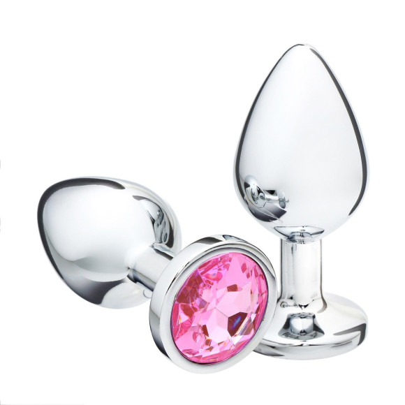 Серебристая коническая анальная пробка с розовым кристаллом - 9 см. Серебристая коническая анальная пробка с розовым кристаллом - 9 см.