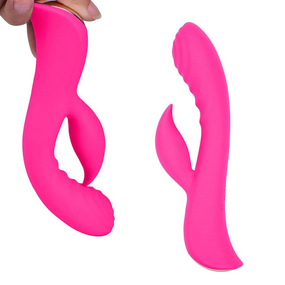 Ярко-розовый вибромассажер-кролик 5 Silicone Ripple Passion - 19,1 см. Ярко-розовый вибромассажер-кролик 5 Silicone Ripple Passion - 19,1 см.
