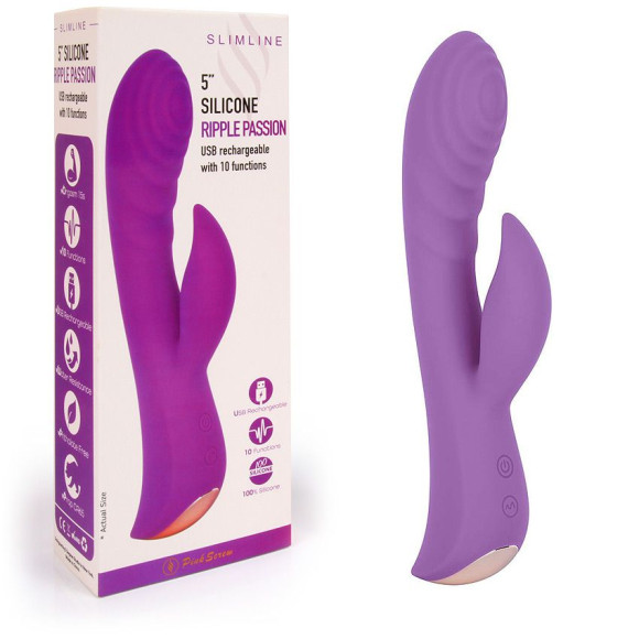 Фиолетовый вибромассажер-кролик 5 Silicone Ripple Passion - 19,1 см. Фиолетовый вибромассажер-кролик 5 Silicone Ripple Passion - 19,1 см.