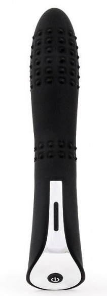 Черный вибромассажер с пупырышками с 7 режимами пульсации - 20 см. Черный вибромассажер с пупырышками с 7 режимами пульсации - 20 см.
